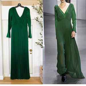 SELF-PORTRAIT green Pleated chiffon gown maxi dress